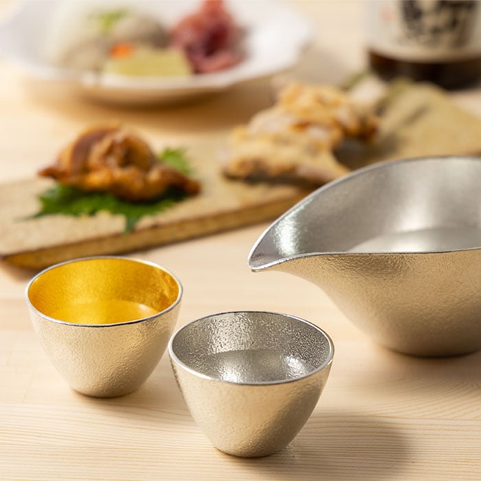 片口 - 小・ぐい呑 錫・金箔セット